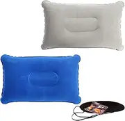 YSHIGUING 2Pcs Inflatable Pillow 34 * 22cm, Soft Portable Beach Sunbed Pillow Air Inflatable Neck Pillow Water Resistant for Traveling Outdoor Fishing Airplane (Grey and Royal Blue)