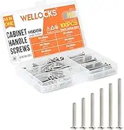 WELLOCKS Cabinet Pulls Knobs Screws M4 25-50mm 96 PCS Assortment Machine Screws Pan Washer Head Metal Phillips Screws Kit for Cabinet Drawer Cupboard Closet Handles Install(D150)