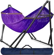 Tranquillo Double Hammock with Stand Included for 2 Persons/Foldable Hammock Stand 600 lbs Capacity Portable Case - Inhouse, Outdoor, Camping (Steel, Purple)