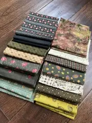 24 Fat Quarter BUNDLE Green Cotton Fabric- MODA, Williamsburg Fabric