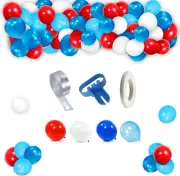Balloon Garland Arch Kit-Blue, Red, White with Strip Tape, Blue Knotting Device