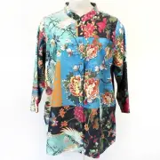Citron Plus Clothing Wearable Art Whimsical Cranes and Flowers Rayon Blouse 2X