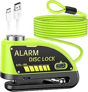 ONVIAN Rechargeable Motorcycle Lock with 6FT Steel Wire Anti-Theft Cable, 120db Motorcycle Alarm with Rest Mode, for 7mm Pin Ebike Electric Scooter Motorcycle Moped Disc Brake (Lemon Yellow)…