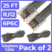 2 Pack 25 Feet Telephone Line Cord 6P6C RJ12 Phone Cable DSL Modem Fax Machines