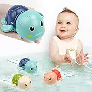 Yunking 2024 Upgraded Bath Toys, Cute Swimming Turtle Baby Bath Toys for Toddler 1-3, Water Pool Floating Wind Up Toys for 1 Year Old Boy Girl Gifts, Infant Toddlers Kids Bathtub Toys, 3 Pack
