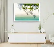 Palm Trees Sea Print,Sea Wall Art,Seashore Aerial Framed Beach Wall Art, Coastal