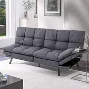 [Hcore] Convertible Futon Bed,Gray Memory Foam Loveseat Small Euro Lounger Sofa for Compact Living Spaces,Apartment,Dorm,Studio,Guest Room,Home Office/Cushion, Fabric, French Grey