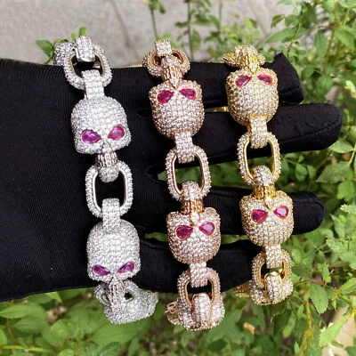 Hip Hop Skeleton Cuban Chain Bracelet Bangel TopBling 5A Cubic Zircon Jewelry