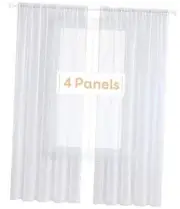4 Panels Sheer Curtains 96 inches Long Faux Linen Texture 52"W x 96"L White