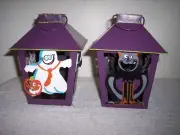 Set of Two Metal Halloween Lantern Candle Holders w/Handles for Tealights NEW