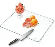 FUIJOL Tempered Glass Cutting Board for Kitchen Counter, Clear Cutting Board for Countertop with Rubber Feet – Heat, Scratch, Shatter Resistant, Dishwasher Safe, Easy to Clean, 8x12"