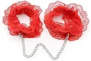 [Generic] Stainless Steel Red Fluffy Handcuffs for Ankles and Wrist with Chain Set Fuzzy Sweater Hand Cuff Set for Adults Bedroom Lace Hand Cuffs for Women Couples OS20