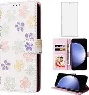 [Asuwish] Phone Case for Samsung Galaxy S23 FE 5G Wallet Cell Flip Cover with Tempered Glass Screen Protector Flower Card Holder Slot Stand Lanyard Rugged S 23 EF S23FE 23S Women Men Blossoming