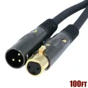 100FT Premium 3-Pin XLR Male to Female Microphone Mic Cable Extension Cord Gold