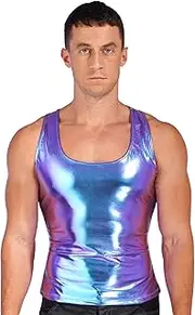 [Vxuxlje] Men's Shiny Metallic U Neck Racerback Tank Top Stretchy Sleeveless Slim Fit T-Shirts
