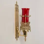 Ornate Brass Church Gothic Wall Mounted Sanctuary Lamp with Red Globe #318D