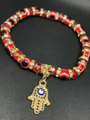 Hamsa Hand Red Beads Bracelet for Good Luck