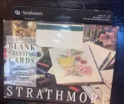 Strathmore 20 Blank Greeting Cards With Envelopes, White With Green Deckle