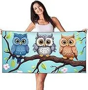 JHLMN Microfiber Sand Free Beach Towel Thin Quick Dry Super Absorbent Large Lightweight Towels Ultra Soft Bath Towels Owls on a Branch Compact Gym Towel for Adult Travel Camping Gift