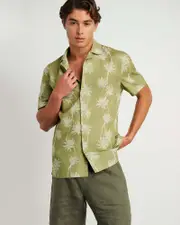 [Jag] Jag Men's Andre Linen Cotton Print Shirt In Green Size Xs XS Green