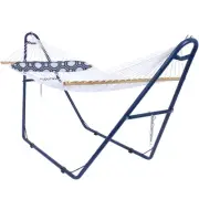 2-Person Rope Hammock with Blue Steel Stand and Pillow - Natural by Sunnydaze