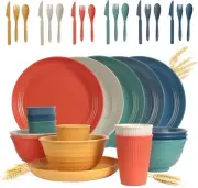NEW Wheat Straw Dinnerware Sets 24 Piece Unbreakable Dinnerware Sets, Colourful