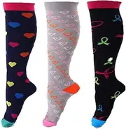 3 Pairs Women's Compression Knee High Socks Fancy Design Multi Colorful Patterned Knee High L/XL Color 2