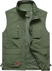 [Bciopll] Mens Mesh Vest Multi Pocket Quick Dry Fishing Sleeveless Jacket Loose Outdoor Thin Vests Waistcoat Male