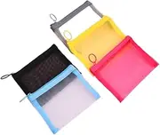 5 Pack Mini Zipper Mesh Bags Mini Zipper Pouch Small Mesh Bags with Zipper Mini Coin Pouch for Purse Lipstick Keys Bank Cards Makeup Cosmetics, 5 Colors, Transparent Grid