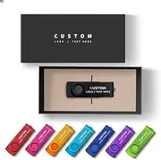 Custom USB Flash Drive, 100 Pack Personalized Swivel Thumb Drive USB 2.0 Memory Stick Pen Drive, Ideal for Corporate Gifts, Business Events and Promotional Giveaways (128 GB,with Gift Box)