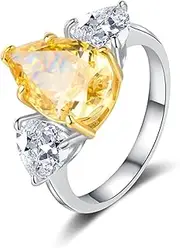 [TUSRORSU] 6 Carat Pear Engagement Rings for Women CZ Simulated Yellow Diamond Ring 925 Sterling Silver Rings Wedding Rings for Bridal Wife