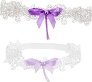 [LIFKOME] 2pcs Wedding Bridal Legs Garters Set Pearl Bow Elegant Stretch Lace Floral Garters for Bride