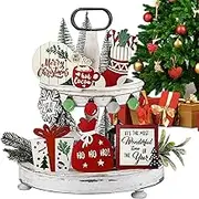 Christmas Tiered Tray, Rustic Farmhouse Decor, Wooden Serving Tray, Farmhouse Table Sign, Rustic Wooden Decorations, Multifunctional Decor, Holiday Home Accents, Festive Tiered Tray