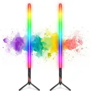 LUXCEO 2Pack RGB Tube Light Bar (2.8Ft) with Stand, Battery Powered LED Video...