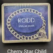 Unworn boxed vintage padlock Sterling 925 silver chain bracelet RODD childs baby
