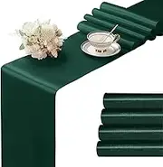 Manyshofu 4Pcs Satin Dark Green Table Runner - 12 x 108 Inch Long Size, Party Table Runner Decor Bright & Smooth Wedding Decorations Table Runner for Banquet Chef Birthday Buffet Dinner Graduations