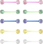[SREFGAS] Multicolor Sequin Barbell Piercing 1.6 mm(14 g) for Men Women Acrylic Straight Industrial Piercings jewellery Flexible Tongue Bar Tragus Cartilage Long Body Jewelry Set Nipple Studs Rings 10 pcs