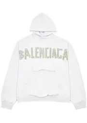 Balenciaga Tape Type Hooded Cotton Sweatshirt - White - XL XL
