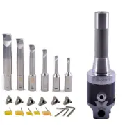 NEW R8 50MM BORING HEAD SET WITH 6 INDEXABLE BORING BAR AND 6 CARBIDE INSERTS