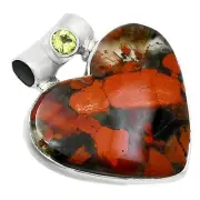 Premium Heart Tabu Jasper & Peridot 925 Sterling Silver Pendant Jewelry P-1300