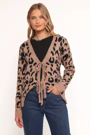 [PUP49] Hudson Tie Front Cardigan - Leopard S/M Animal Print
