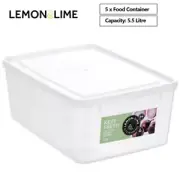 5 x 5.5L Plastic Storage Container Box Food Grade Fridge Freezer Organiser Box