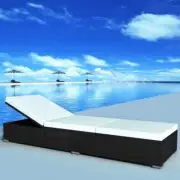 Rattan Sun Lounger Outdoor Pool Deck Garden Sunbed With Cushion Adjustable Black