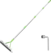 Thatch Rake, Double Sided Lawn Thatching Rake, Efficient Dethatcher Rake with 66.9 Inches Stainless Steel Handle, Lawn Grass Rake, Dethatching Rake for Lawn Cleaning Soil Loosening