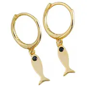 ANYCO Earrings Gold Plated Minimalist Black Zircon Fashion Chic Fish Stud For Women Girl Fashion Stylish Rock Punk Accessories Jewelry Gifts