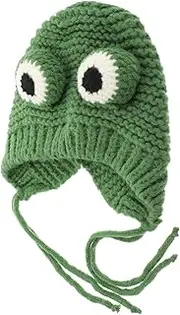 [Healeved] Chic Animal Pattern 1pc Knitted Warm Cap for Baby Thickened Hat Boys and Girls Knitted Cap Green