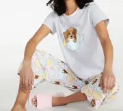 NEW PETER ALEXANDER SHORT SLEEVE TOP + PANTS PJ SET PUP IN A CUP DOGS $119.90 XS
