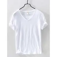 在飛比找ETMall東森購物網優惠-V領純色寬松休閑打底衫短袖T恤
