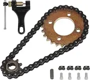 Relibupdater 420 Chain 25 Tooth Rear Sprocket+Chain 32 Links with Chain Breaker for Coleman KT196 CK196 Go Kart Predator 212cc 6.5hp Engine Powersports Jackshaft 10T Sprocket 5/8" Assembly (Golden)