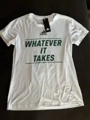 NWT SzM Adidas ‘Whatever It Takes” Creator Tee White W Green Letters ‘ALL IN”